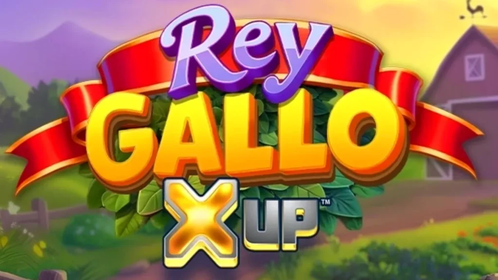 Tampilan visual slot Rey Gallo X UP dengan latar belakang peternakan yang cerah