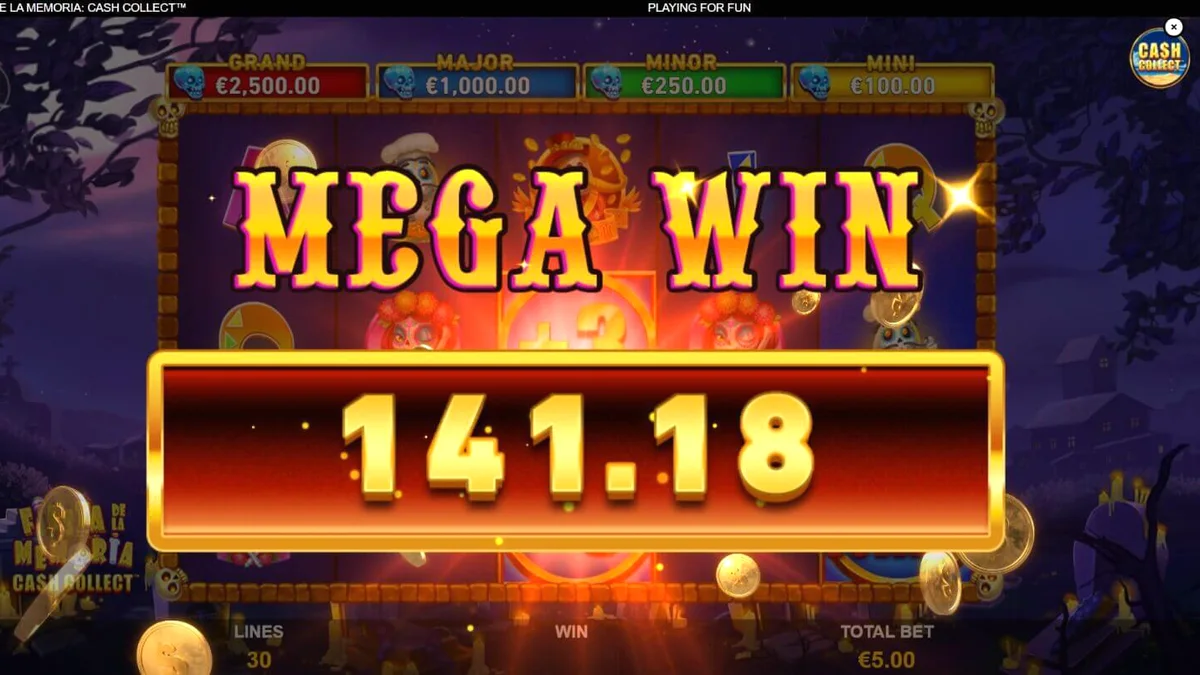 Tampilan visual neon yang meriah dari slot Fiesta de la Memoria Cash Collect