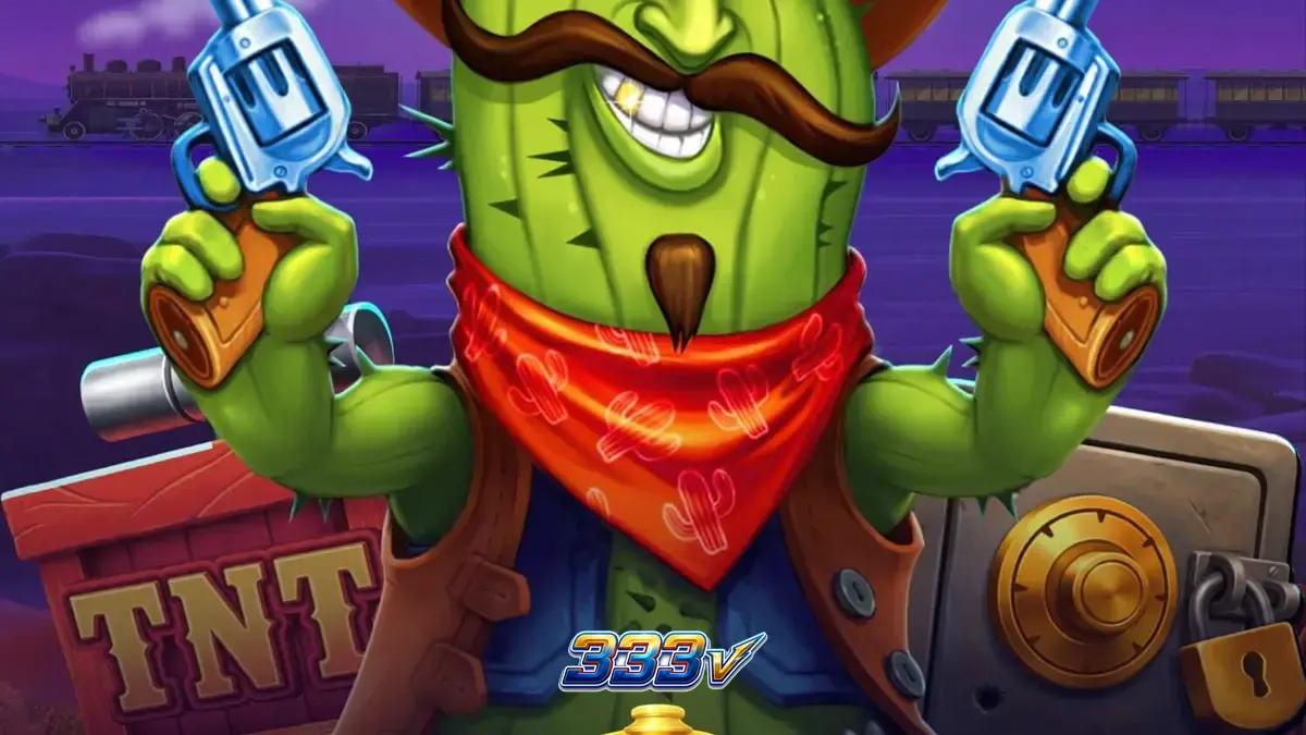 Tampilan visual slot Train Heist Johnny Cash dengan latar belakang gurun dan elemen koboi